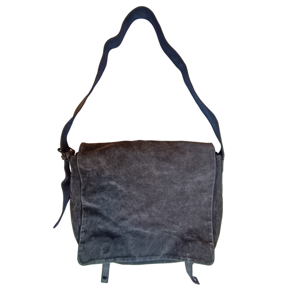 Club Monaco Dark Green Grey Suede Large Oversized Slouchy Crossbody Bag